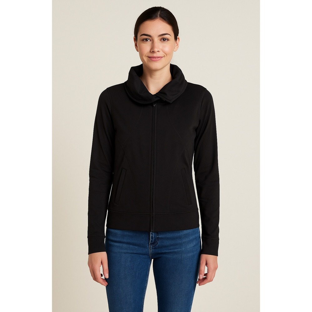 prAna‎ Black Full Zip Jacket Women's Size L Funnel Neck Stretch Breathe Fabric